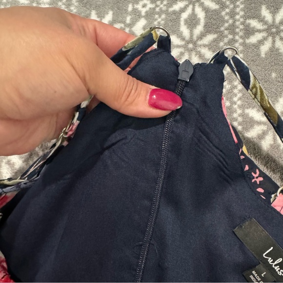 NWT Lulu's Bouquet of‎ Blooms Navy Floral PrintClip Dot Mini Dress Size Large - Picture 7 of 14